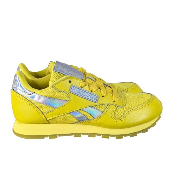NWOB Reebok Girls Leather Running Sneakers Size 1 Yellow Silver Athletic Retro - Picture 1 of 11